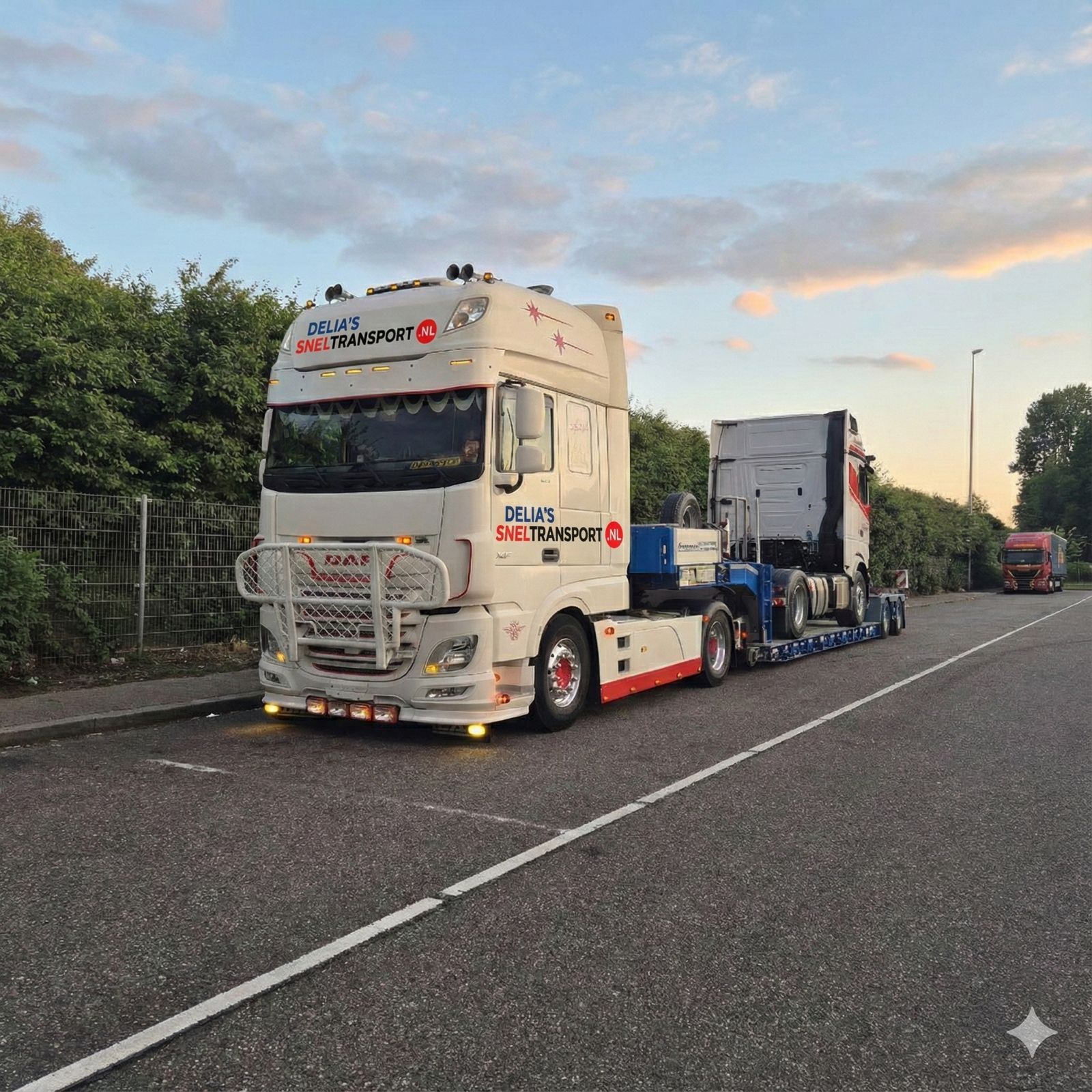 Delia's Sneltransport DAF trekker met dieplader